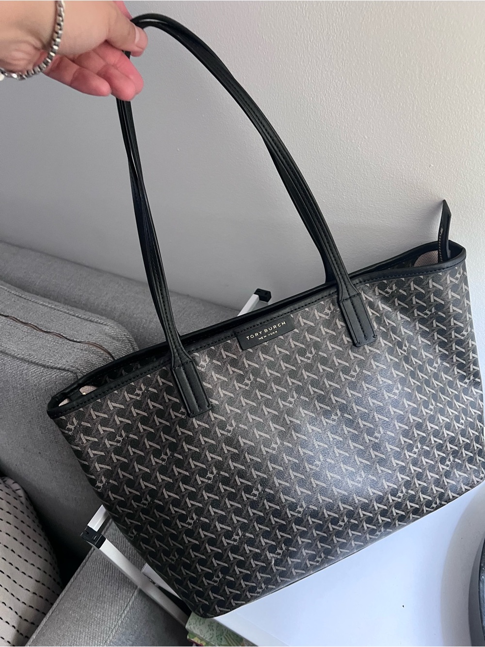 Tory Burch Ever-Ready Zip Tote Bag – Black Monogram Coated Canvas orig $298